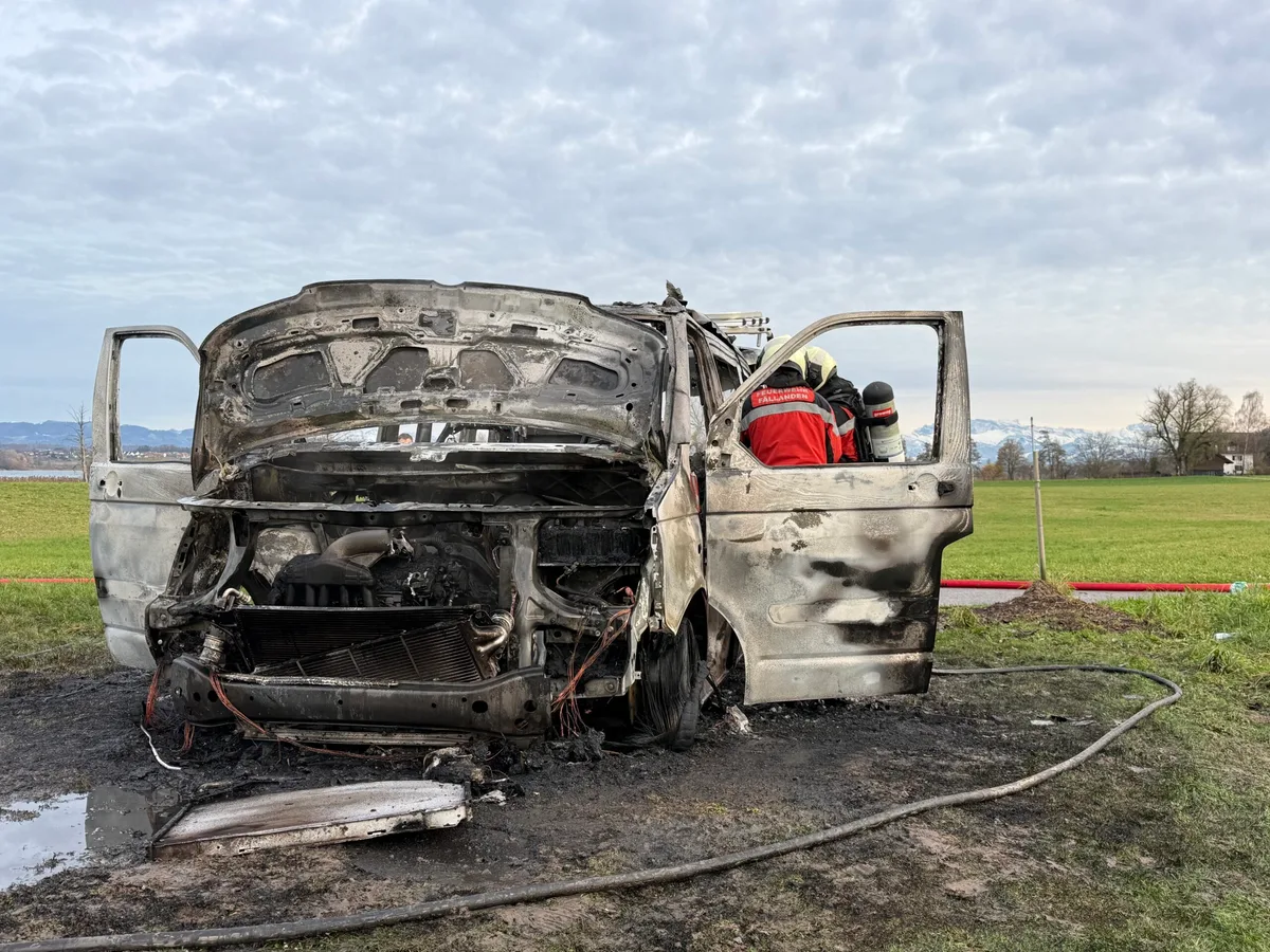 Ein verkohltes Auto.